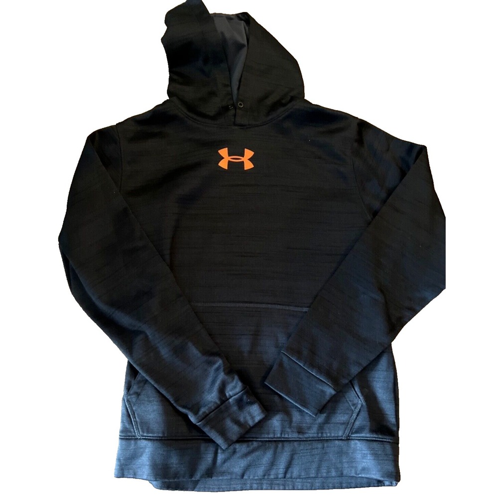 Under Armour  Black Hoodie Men's Size SMALL Pullover Athletic Orange Small Logo